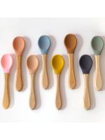 Cuchara de Silicona para Bebé Mango de Madera Utensilio de Comer Alimentos Sólidos - details 1