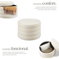 Taburete Almacenaje Bouclé, Carga: 120 kg, MDF, Puff Almacenaje, Taburete Dormitorio, Reposapies Puff, Zapatero Entrada Recibidor, Asiento Acolchado, Ideal Salón Hogar - 42 x 47 cm Crema - details 26