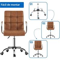 Silla de Oficina Giratoria con Ruedas Ajustable en Altura, Carga de 120Kg, Respaldar Marrón Claro - details 4