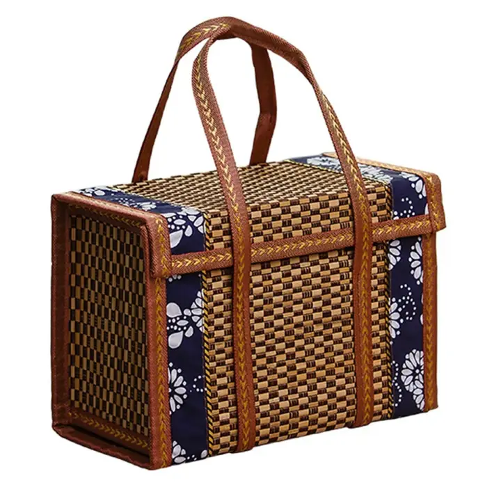 Cesta de fruta tejida de bambú portátil, contenedor de comida de Picnic Simple, contenedores de aperitivos plegables para niños, 36x18x25cm,B - 1
