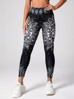 Leggings de Cintura Alta con Patrón de Loto Ideal para Yoga, Correr, Bailar Ropa Deportiva Elegante - details 1