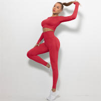 conjunto de yoga para mujer sin costuras ropa deportiva de gimnasio con manga larga sujetador de alto cinturón leggings de gimnasio traje deportivo - details 55