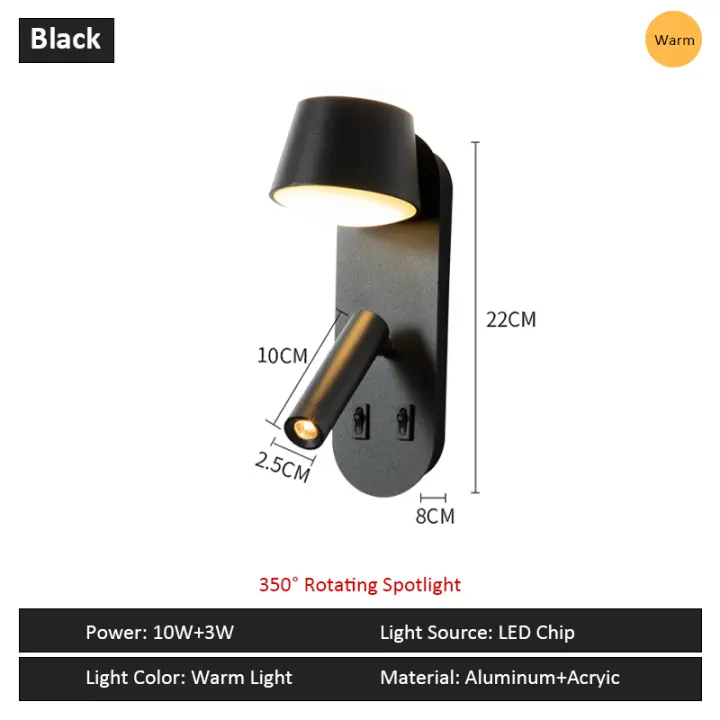 LEFANGXING Luz de Pared LED Moderna y Sencilla 22CM Lámpara de Pared con Haz de Punto Giratorio para Dormitorio, Estudio, Hotel - 1