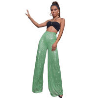 Moda femenina New -End Color sólido Pierna ancha con lentejuelas drapeadas Pantalones casuales para mujer - details 18