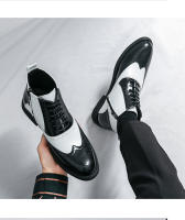 Nuevas botas cortas en contraste, zapatos de cuero altos con cordones de negocios de moda para hombres británicos - details 12