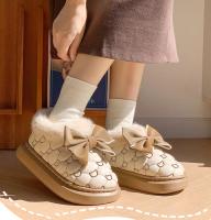 Botines de plataforma para mujer, botines de nieve de invierno de diseñador con lazo, zapatillas mullidas para interiores, zapatos planos de casa para mujer, calzado de moda cálido - details 0