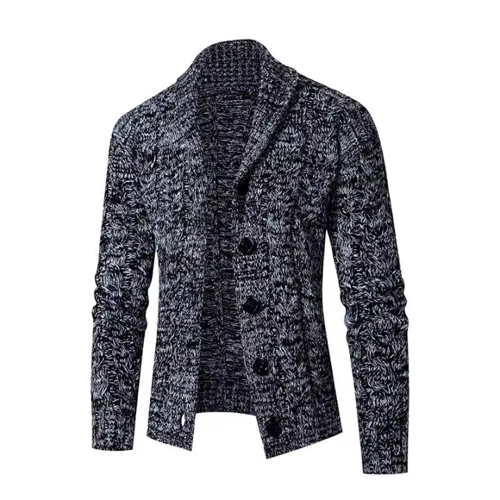 Chaqueta con cuello de otoño e invierno para hombre, suéter de punto de manga larga - 1