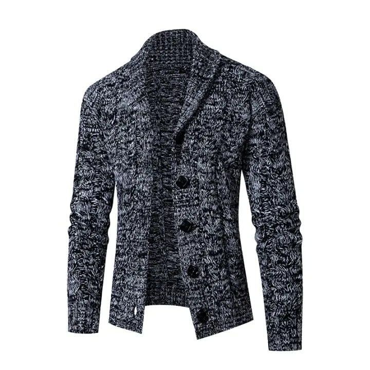 Chaqueta con cuello de otoño e invierno para hombre, suéter de punto de manga larga - 1