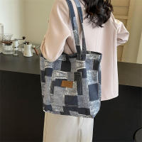 2025 nuevo bolso de hombro de mujer de gran capacidad a cuadros de mezclilla de imitación, bolso de mujer de moda de tote casual retro - details 4