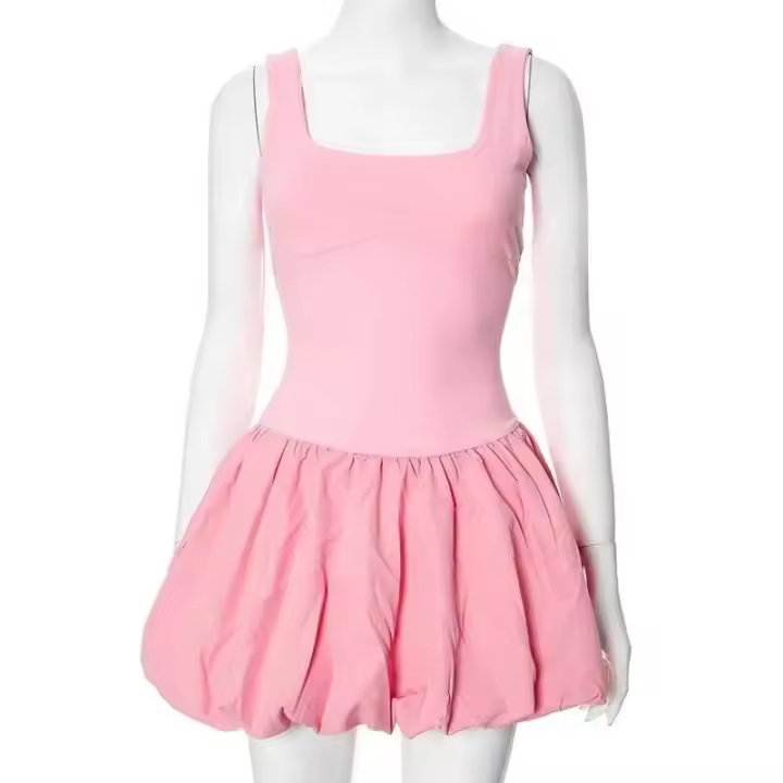 OUWU- Vestido corto sin mangas de retazos para mujer, minivestido mullido de moda para playa y fiesta de noche, 2024 - 1
