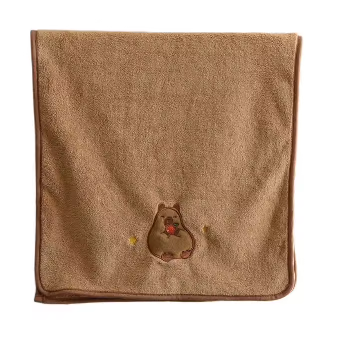 Toalla suave con diseño de capibara, toalla de baño de terciopelo Coral súper absorbente, toalla facial Kawaii bonita para baño - 1