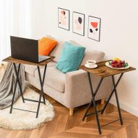 Mesa Auxiliar Plegable de 2, Mesa Lateral para Sofá, Escritorio Pequeño para Portátil, Mesa de TV Plegable pequeña, Estructura de Almacenamiento Fácil, Marrón Rústico y Negro EBF25BZ01 - details 3