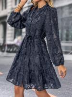 Vestido Midi de manga larga con cuello levantado para mujer, moda coreana, Vintage, Color sólido, primavera y otoño, 2025 - details 17