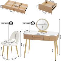Tocador Maquillaje con Espejo de Luz Regulable en 3 Niveles, Tocador con 3 Cajones, Escritorio Grande 100x40 cm, Silla Ajustable en Respaldo de Terciopelo, Blanco+Crema+Dorado, MB6105ws - details 12