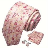 Juego de pañuelos y gemelos florales, corbatas de moda para hombre, 4 piezas - details 11
