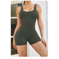 Traje deportivo de yoga para mujer sin costuras con espalda hueca en ropa ancha de nylon para gimnasio sin mangas cuello redondo para primavera/verano - details 7