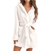 Pijama tipo jersey con capucha para mujer, albornoz cálido de color sólido para el hogar, 2024 - details 7