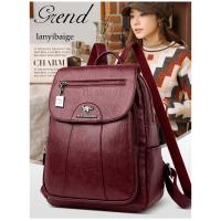 Mochila De Cuero Suave Para Mujer En 5 Colores Bolsa De Hombro Vintage Casual Viaje Mochila De Escuela Bolsa Para Damas - details 0
