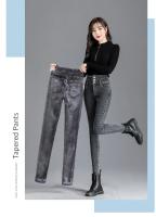 Pantalones vaqueros térmicos de lana gruesa para mujer, Vaqueros ajustados cálidos de cintura alta, pantalones pitillo con botones elásticos, pantalones vaqueros informales de terciopelo para mamá - details 33