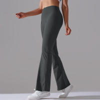 Leggings de yoga de color sólido para mujer, pantalones acampanados de cintura alta, elásticos, entrenamiento, pierna ancha - details 47