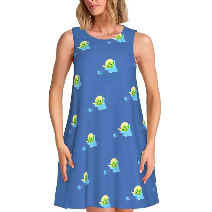 Vestido Duo de búho sin mangas informal para mujer, divertido pájaro verde, viajes personalizados, D-Duogos - 1
