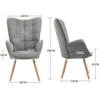 Sillones de salón Butaca nórdica Sillas Escandinavo Relax Acolchado con reposabrazos y patas de madera, tela, para dormitorio comedor, gris - details 2