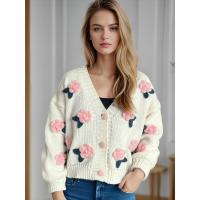 Suéteres de punto elegantes para mujer con cuello en V, flores bonitas, corte holgado, perfecto para citas - details 1
