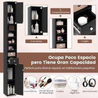Armario Alto de Baño, Armario Delgado de Baño Alto con 2 Puertas, 1 Cajón y 5 Estantes (Blanco) - details 24