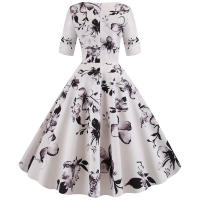 Women floral print casual half sleeve elegant vintage party dress - details 21