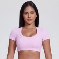 Camiseta de manga corta con cuello en V para mujer, camiseta con corte de entrenamiento, ropa deportiva para correr - details 12