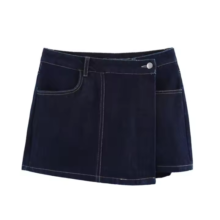 OUWU- Conjunto De Dos Piezas De Mezclilla Para Mujer, Top De Manga Corta Con Bolsillo, Minifalda, Pantalones Cortos, Moda Informal, Conjuntos De 2 Piezas Y2K, Verano - 1