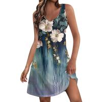 Vestido de verano sin mangas con cuello en V y bolsillos para mujer, estilo bohemio, informal, con estampado - details 4