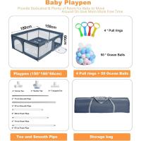 150x180cm - Parques de Juegos para Bebé con Malla Transpirable, Corralito Bebe Plegable con 50 Bola de Océano y 4 Anillas para Niños, gris - details 5