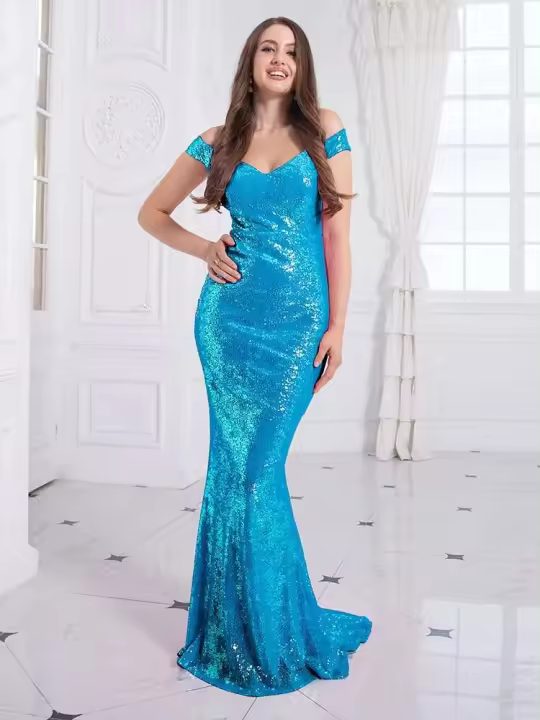Vestido de fiesta con forro completo de lentejuelas rosa brillante, con tirantes, ajustado, acolchado, para noche y discoteca - 1