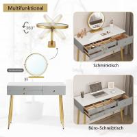 Tocador con luz ajustable con espejo, 3 cajones, con taburete de terciopelo Grado+Oro - details 1