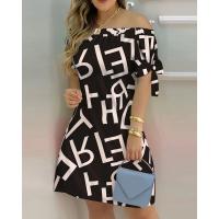 Vestido Estampado Sexy A La Moda Para Mujer, Vestido Acampanado De Manga Corta Con Hombros Descubiertos, Minivestidos Con Hombros Descubiertos Para Mujer - details 19