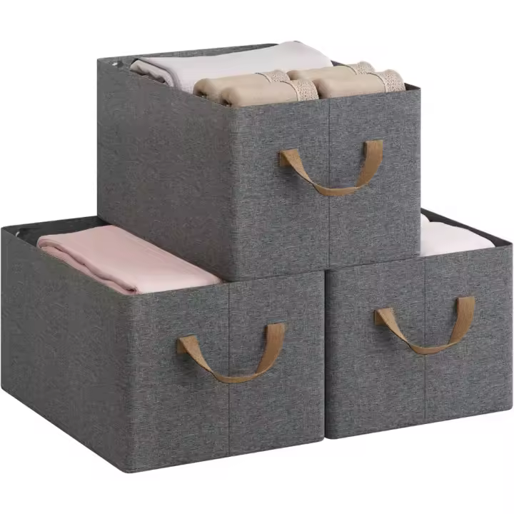 Juego de 3 Cajas Plegables Organizadores de Tela con Asas para Ropa y Juguetes Gris - 1