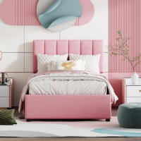 Cama tapizada 90x200 cm, cama con almacenaje hidráulico, litera de lino agradable para la piel, rosa (Sin colchón) - details 8
