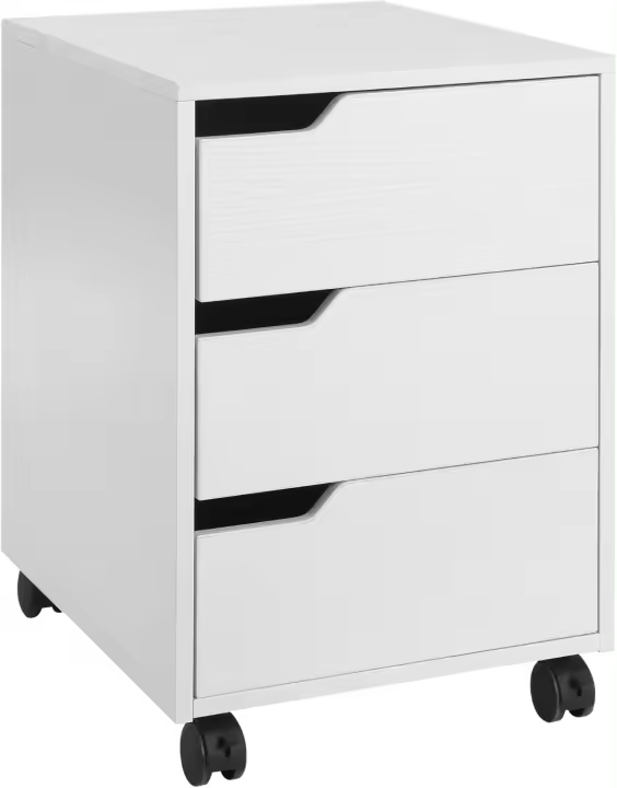 Cajonera de oficina con ruedas, mueble archivador con 3 cajones, cajonera para escritorio/estudio, 40x50x57,5 cm, blanco - 1