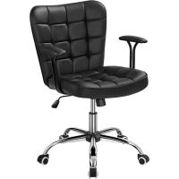 Oficina sin Reposabrazo Silla Oficina Tapizada de Cuero PU Silla con Ruedas Silla Ergonómica Base Metal Blanca - details 3