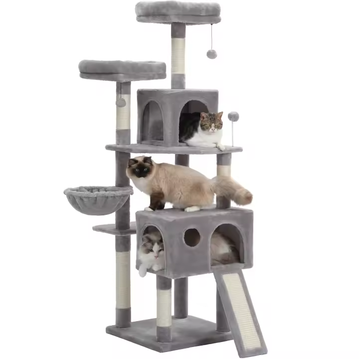 PAWZ Road Árbol para gatos de varios niveles con grandes condominios, hamaca mullida, plataformas superiores, torre de lujo para gatos, rascadora para gato, postes rascadores para interiores, juguetes para gatos - 1