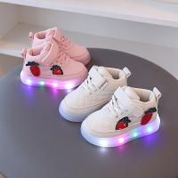 Nuevos zapatos de tablero iluminados para niños, zapatos casuales de dibujos animados de fresa de suela suave antideslizante - details 14