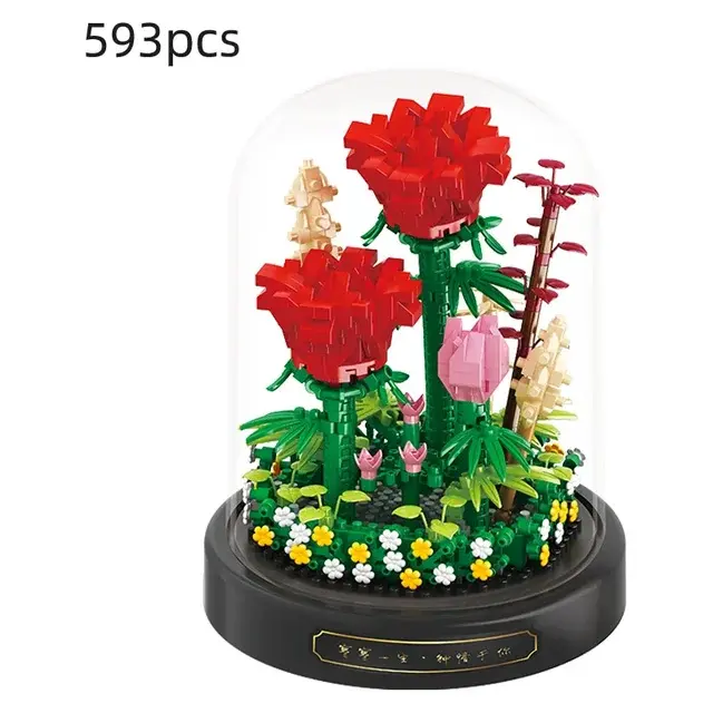 Mini ciudad Rosa Suower macetas ramo bloque de construcción flor eterna decoración del hogar DIY modelo ladrillos juguetes para niños regalo de cumpleaños - 1