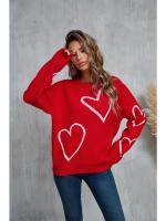 Suéteres de punto para mujer, Jersey holgado con estampado de corazón grande, cuello redondo, manga larga, estilo Harajuku coreano, blanco - details 1