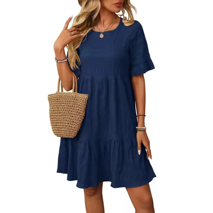 Vestido elegante de manga corta, holgado e informal, nueva colección primavera-verano 2025. - 1