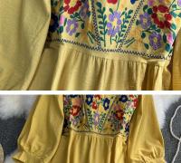Primavera/Verano mujer viaje vacaciones Vintage largo estilo étnico bohemio bordado cintura atar algodón y vestido - details 12