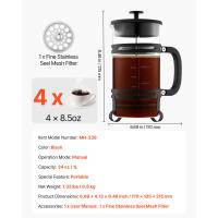 Cafetera Francesa SucceBuy de 1 Litro, Vidrio de Borosilicato con Filtro de Acero Inoxidable, Ideal para Preparar Café y Té en Casa, Camping o Viajes, Plateada - details 5