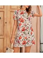 Vestido de verano 2025 con cintura estampada, elegante, cuello redondo y mangas cortas. - details 2