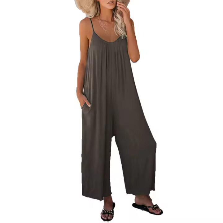 Mono informal de verano sin mangas, cuentas anchas para mujer, pantalones de color claro, circunferencia del pecho, mono con bolsillos - 1