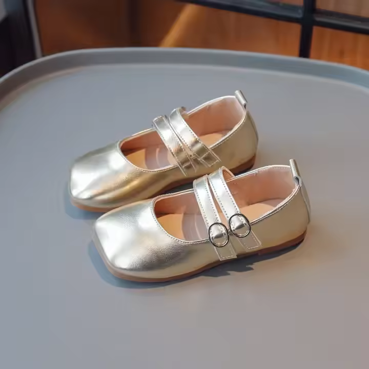 Zapatos casuales de cuero para niños, color dorado, plateado, color sólido, a la moda, primavera y otoño - 1